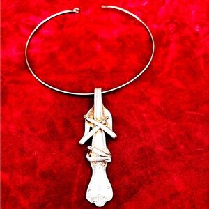 Cross leg cello player bent fork Pendant Necklace - S monogram